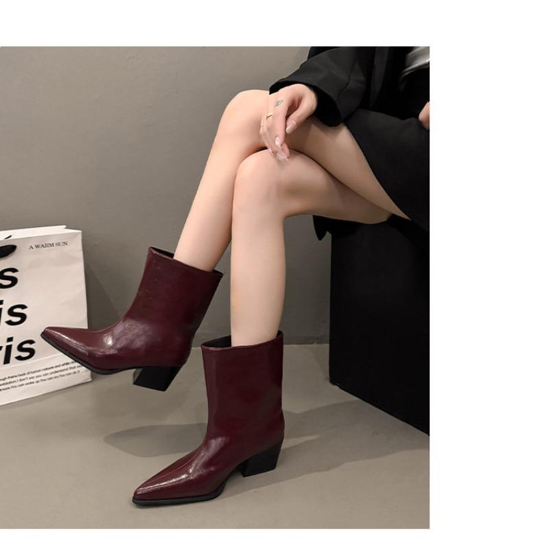 Fashion Winter Thick Heel Pointed Toe Woman Knee-High Boots Ladies Elegant Slip On Long Booties botas de inverno feminina 2025