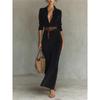 2025 Autumn/Winter Suede Plush Waist-Cinching Long Shirt Dress with Belt