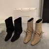 Vintage Suede Khaki Boots Women's Boots French Boots Fall Niche Design Western Stack Boots Knight Boots