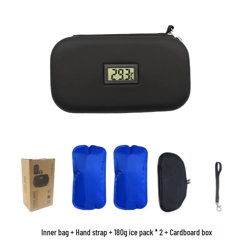 Portable Insulin Cooler Bag with Thermometer and Ice Pack for Outdoor Use