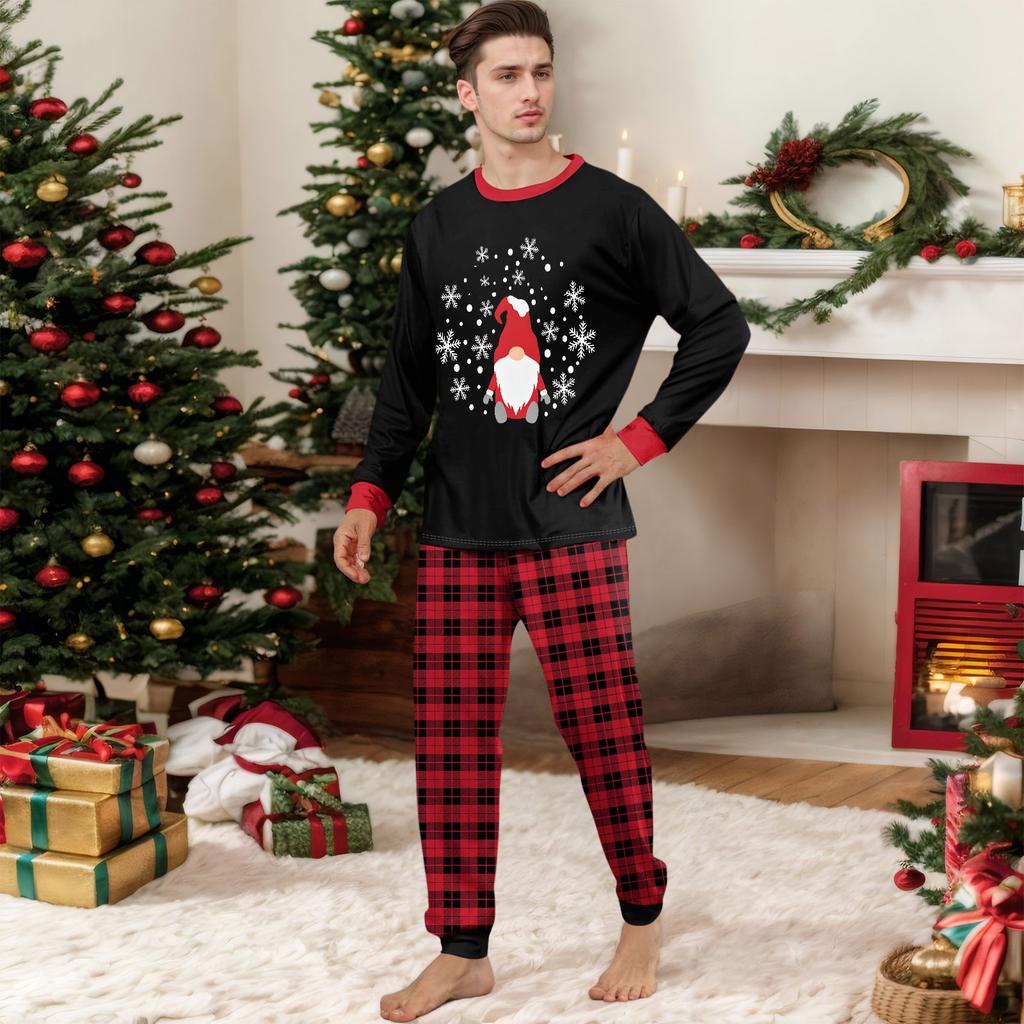 Family Matching Christmas Printed Loungewear Set with Long Sleeve Round Neck Top and Pants for Parents and Kids