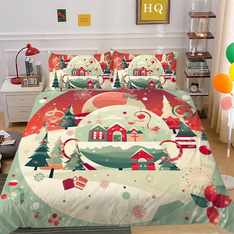 Weihnachts-Schneeszene 3D-gedruckter Polyester-Kissenbezug Bettbezug Zwei- oder Dreiteiliges Set