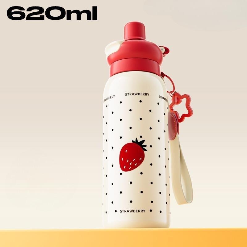 1PC Thermos Cup Large Capacity Stainless Steel Bottle Body Ceramic Liner Double Drinking Straw Portable Car Thermos Cup 620ml