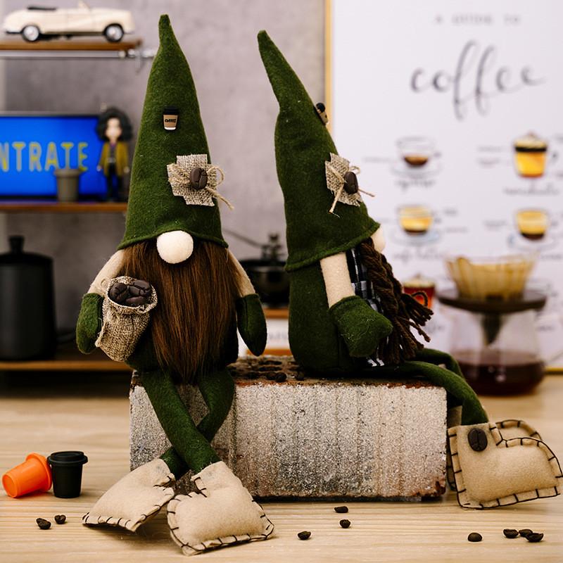 Unique Green Hat Hanging Leg Coffee Gnome Plush Doll Ideal For Festive Home Accents