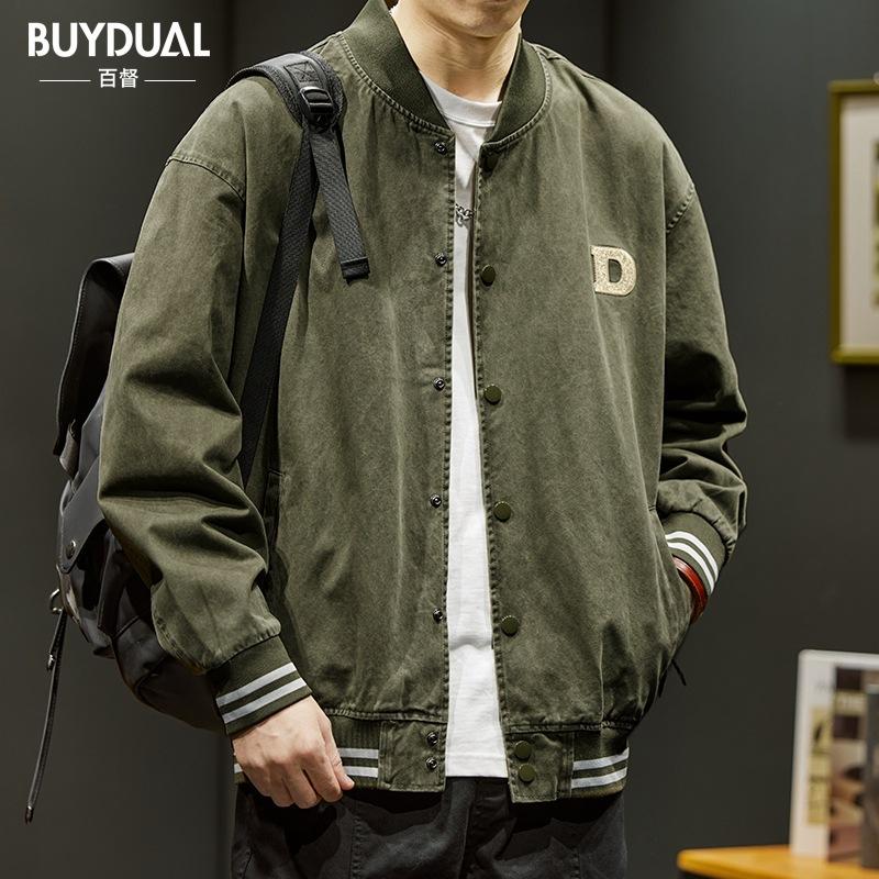 American Washed Retro Tooling Baseball Jacket Men'S Loose And Versatile High-End Ruffian Handsome Men'S Jacket