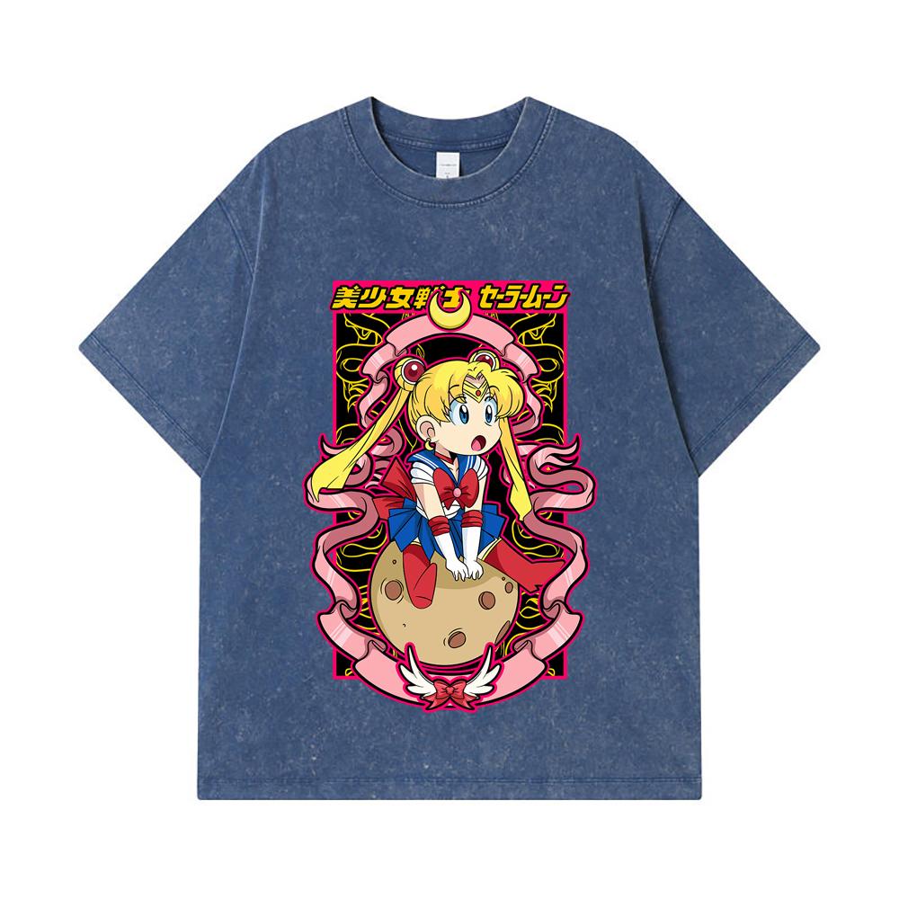 Koszulki 275 GSM Płukane 100% Bawełna Sailor Moon V10 Nadruk Usagi Unisex Ciężka Bawełniana Koszulka