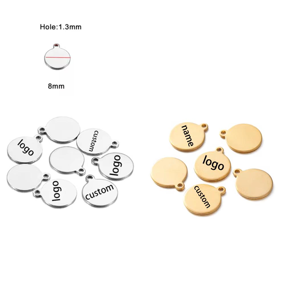 30/50pcs Laser Engraved Logo Tags Stainless Steel Circle Tag 6mm-12mm Round Charm Engravable Pendants for Jewelry Making