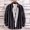 Fashion Striped Printed Long Sleeved Shirt Thin Design Summer Youth Slim Fit Shirt Sun Protection Clothes Trendy Men