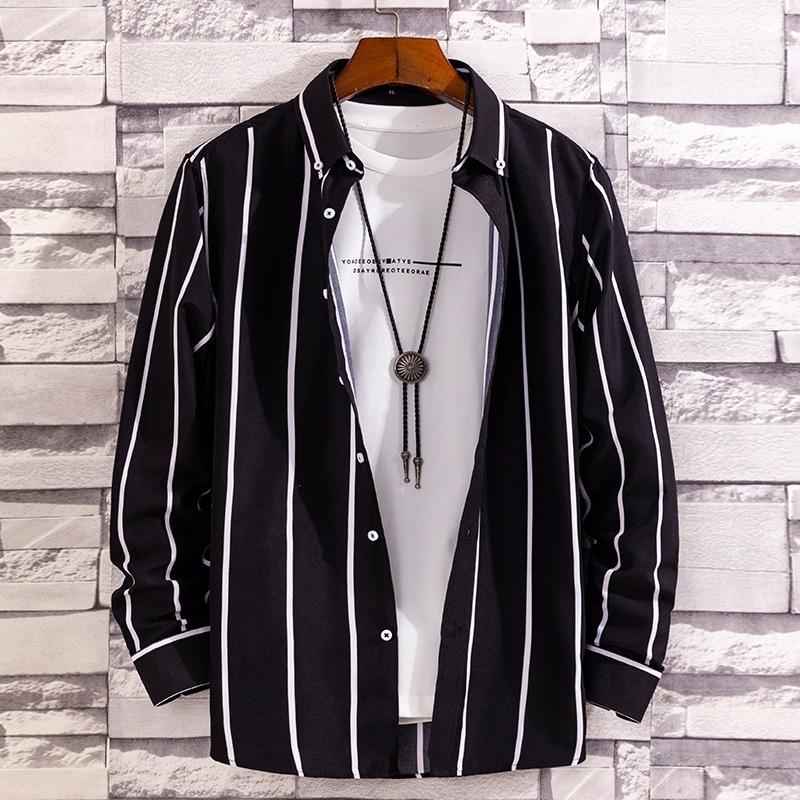 Fashion Striped Printed Long Sleeved Shirt Thin Design Summer Youth Slim Fit Shirt Sun Protection Clothes Trendy Men