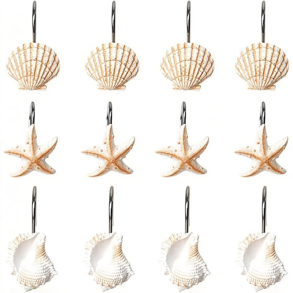 Starfish Design Shower Curtain Hooks Resin Material Starfish Shell Hooks For Living Room