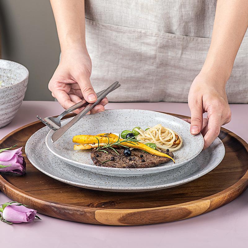Simple and Creative Ceramic Tableware Set Kiln Glaze Relief Household Meals Japanese Bowl Fruit Breakfast Plate