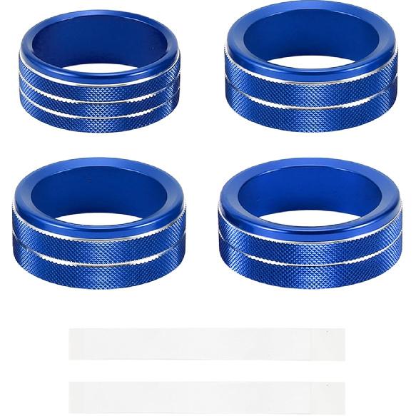 

4 Pcs Air Conditioner Audio Headlight Control Switch Knob Cover Ring for Jeep Wrangler JL JLU 2018-2024 Air Conditioning Button Cover Trim Blue