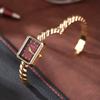 1 Piece of Women's Luxury Square Dial Quartz Watch, Gold Twisted Open Bracelet Metal Strap, Simple Retro Daily Decorative Wristwatch