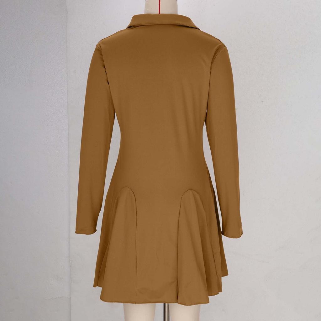 Women's Fashion Casual Long-sleeved Ruffled Short A-line Pleated Dress