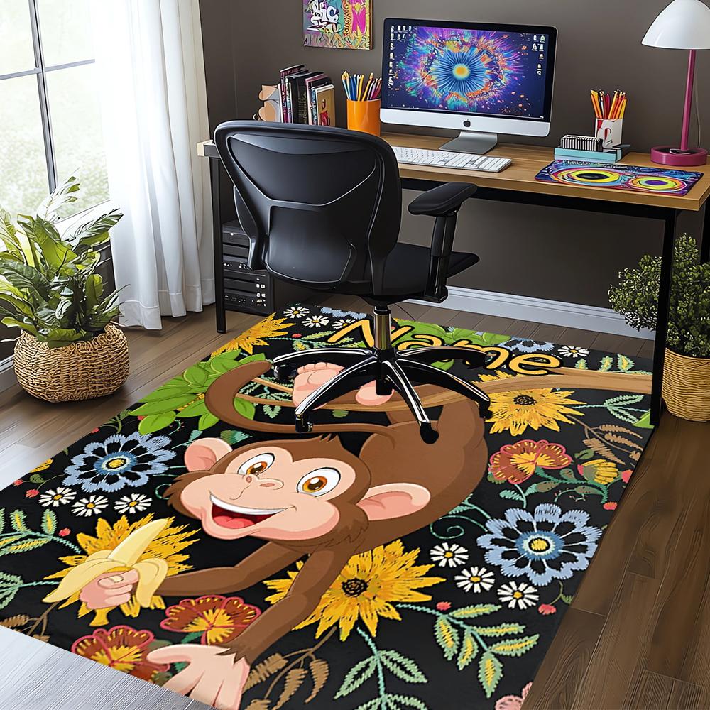 Custom Name Monkey Printed Carpet,Rug for Office Chair Living Room Bedroom Kitchen Room Decor Gifts.