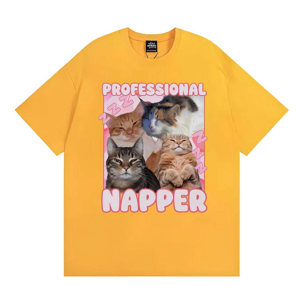 Professional Napper Sleeping Cats Graphic T Shirts Men Women Classic Fashion Aesthetic Short Sleeve T-shirts 100% Cotton T Shirt