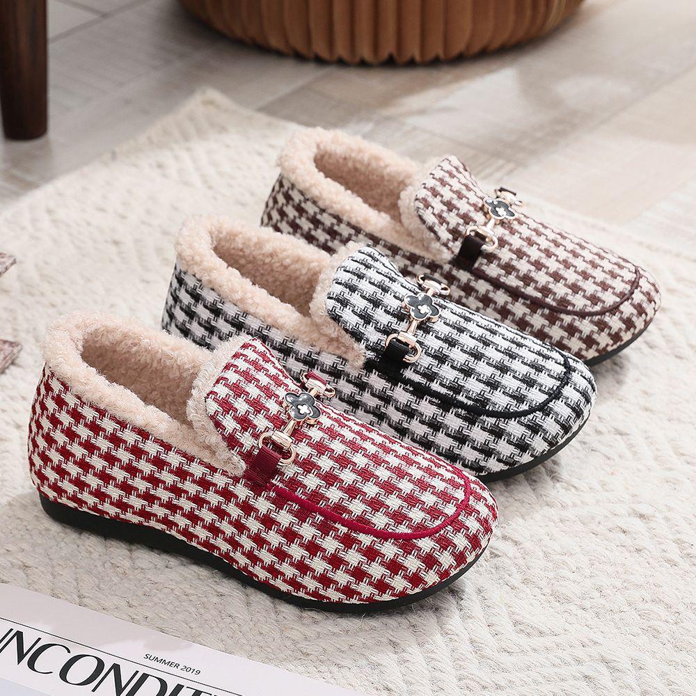 Women's Plush Thickening New Winter Fashion Warm Plaid Cotton Shoes