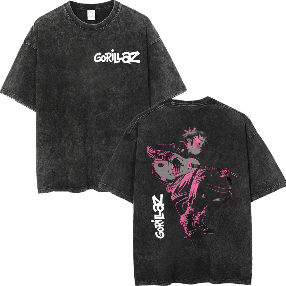 Vintage Washed Gorillaz The Mountain Tour Tshirts Men Women Casual Fashion Tshirt High Quality Cotton Oversized T Shirt