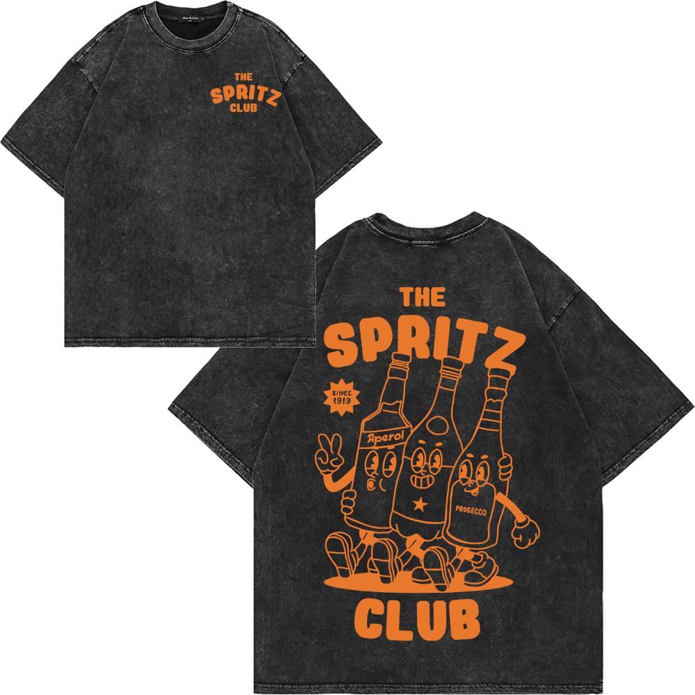 Cotton Vintage Washed Aperol Spritz Club Tshirt New Fashion Men Casual Retro Lemon Cool Oversize Loose Acid Wash Tee Shirt