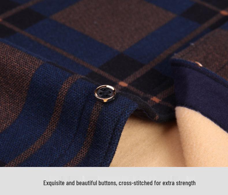 Men's Retro Plaid Fleece-lined Winter Shirt - Thick, Warm, Long-sleeved Casual Top for Middle-aged and Elderly