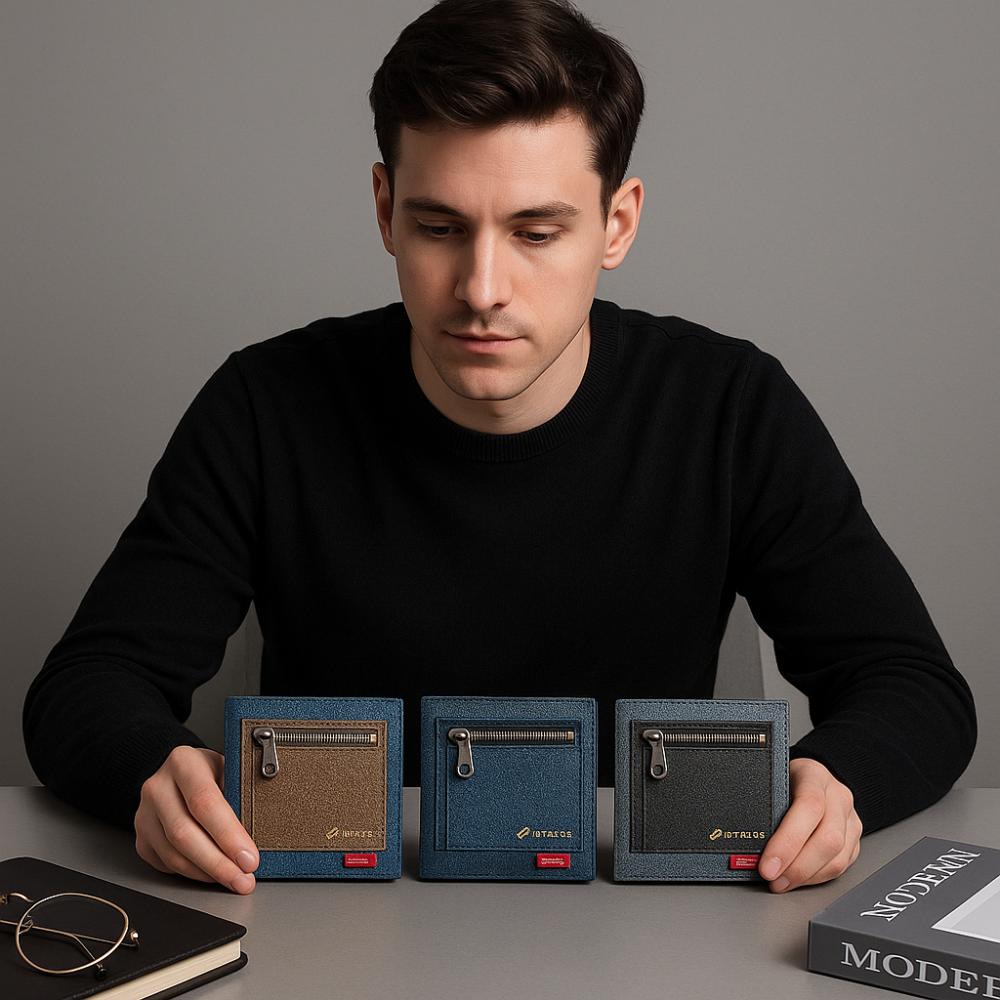 Leisure Men's Short Purse PU Leather Men's Card Holder Two Fold Wallet Men's Hand Bag