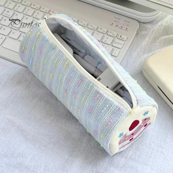 Decorative Pencil Case Strawberry Cake Roll Case, Large Capacity Cylindrical Pen Pouch, Girlish Desk Accessory Cute Stationery Storage Bag for