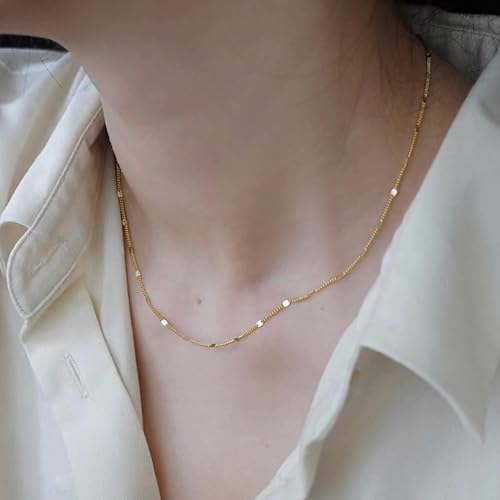 [alisashelly] Women's 925 Sterling Silver Necklace, Chain Only, Hypoallergenic, 18K Gold Plated, Adjustable Strap, Simple, Popular for Women In Their