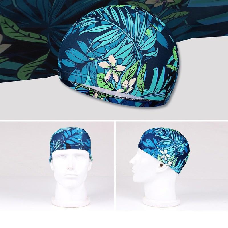 1PC Fashion Swimming Cap Men/Women Flowers Printed Long Hair Sports Swim Pool Bathing Hat Elastic Nylon Turban Sports Accessory