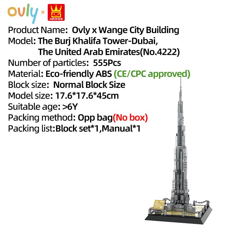 WANGE The Burj Khalifa Tower-Dubai The United Arab Emirates Building MOC Toy Educational Building Block Kit Children's Gift No.4222
