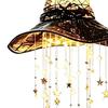 Mysterious Witch Hat Ornament Lighted Hanging Chime, LED Glowing Hollow with Halloween for Garden Star Tassels, Witches Hat, Porch Yard Window