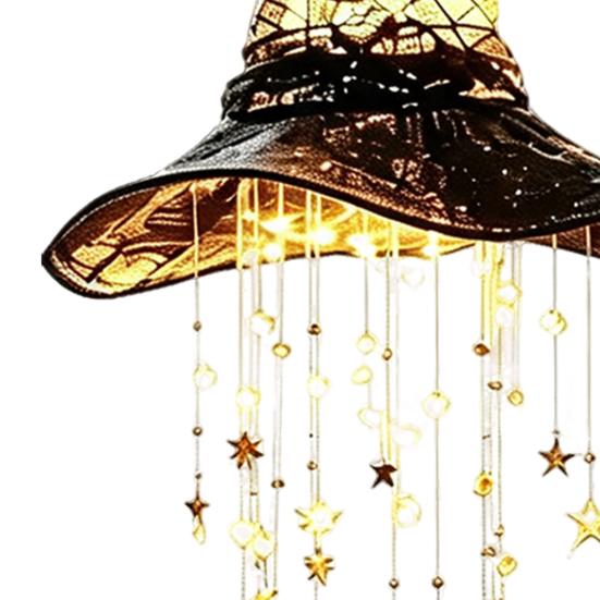 Mysterious Witch Hat Ornament Lighted Hanging Chime, LED Glowing Hollow with Halloween for Garden Star Tassels, Witches Hat, Porch Yard Window