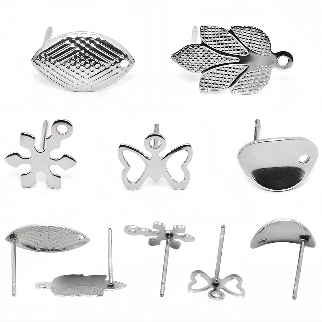 20/30Pcs Stainless Steel Earring Base Geometric Leaves Earrings Stud with Hole Connectors for DIY Jewelry Making Accessories