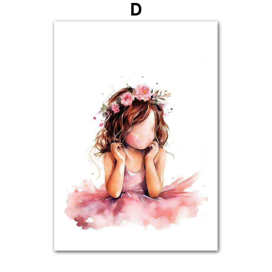 Black Ballet Girl Butterfly Rainbow Crown Flower Wall Art Canvas Painting Nordic Posters And Prints Picture Baby Kids Room Decor