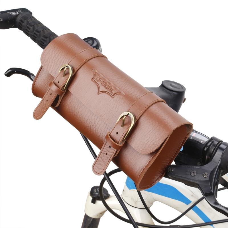 Motorcycle Handlebar Bag Saddlebag, PU Leather Handmade Motorcycle Fork Bag Roll, Durable Storage Tool Pouch with Straps