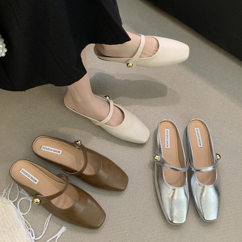 Taschenkopf-Halbpantoffeln für Damen, coole Pantoffeln mit weicher Sohle, 2025 französische Sandalen für den Außenbereich, super angesagte Abendwind-Nischen-Einzelschuhe