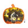 Wooden Halloween Pumpkin Decoration with Carved Pattern and LED Lights Halloween Pumpkin Ornament for Indoor Display Halloween Themed Wooden Craft