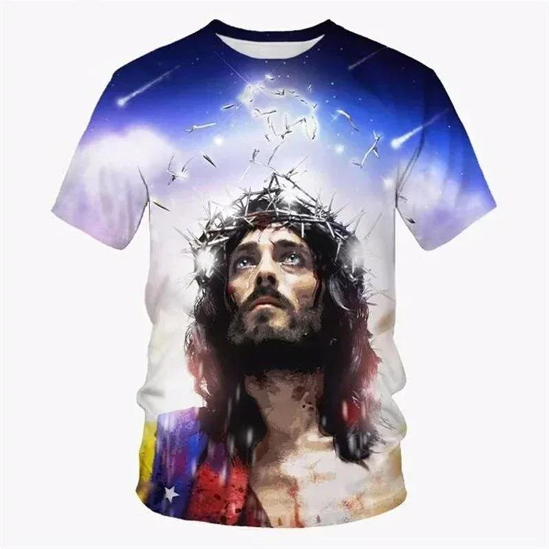 T-shirt Stampata 3D Gesù Abbigliamento Uomo Girocollo Manica Corta T-shirt Street Wear Cristiano Estivo Casual Moda Top Magliette