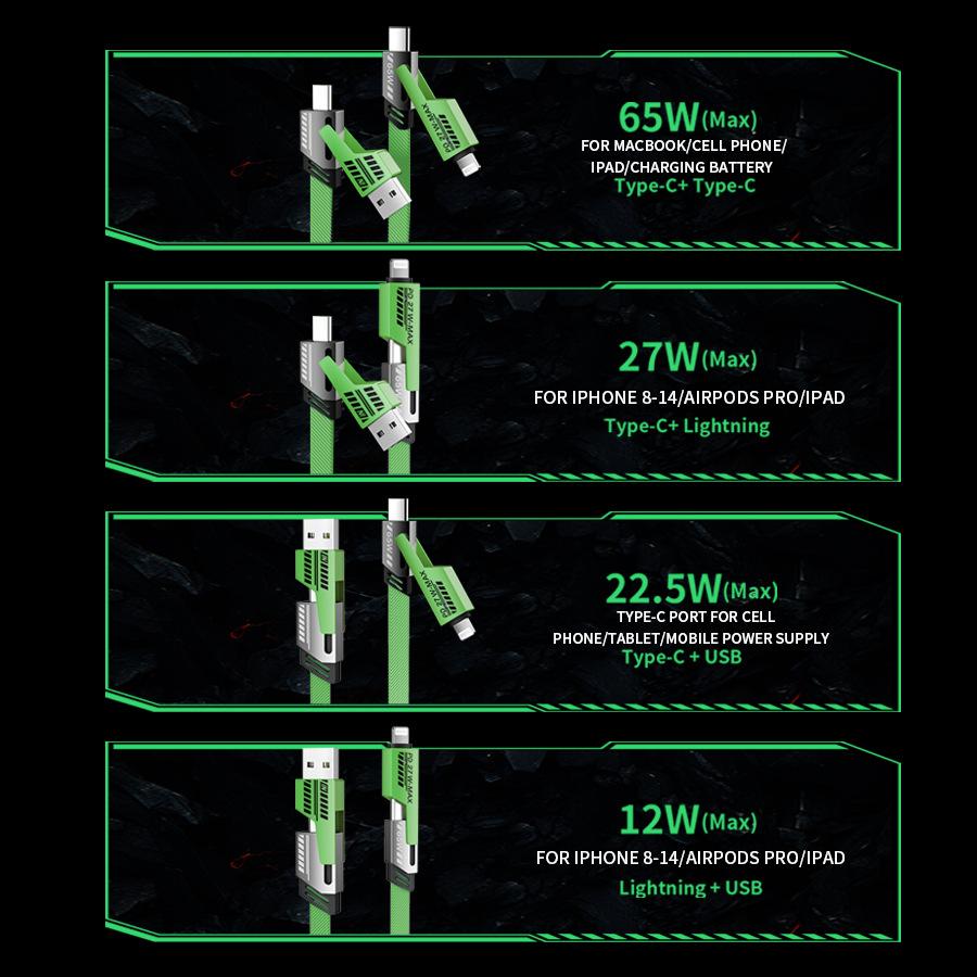 Universal 4in1 Data Cable PD27w/65w Ultra-fast Charging Cable