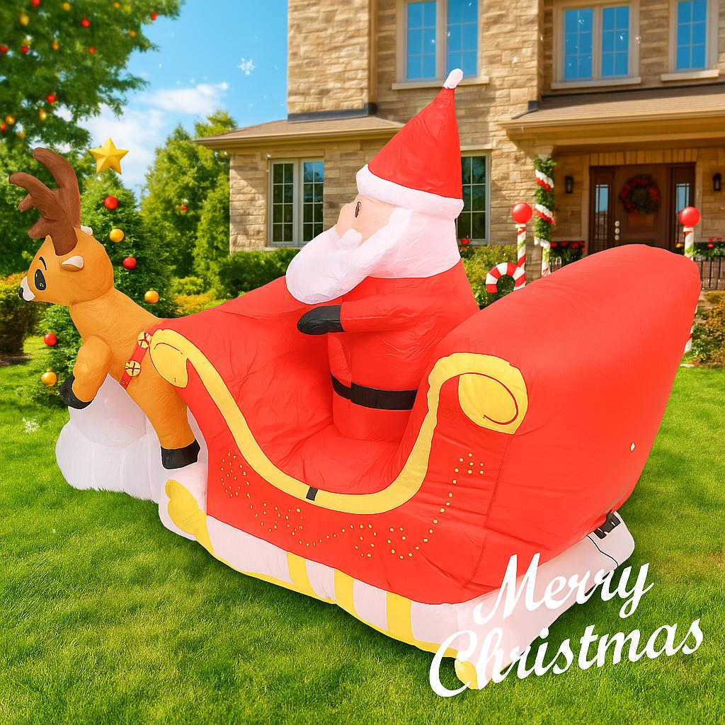 5.25FT Inflatable Toy Santa Reindeer Sleigh Toy Xmas Yard Party Decoration With LED Light Christmas Home Supplies Ornaments Gift
