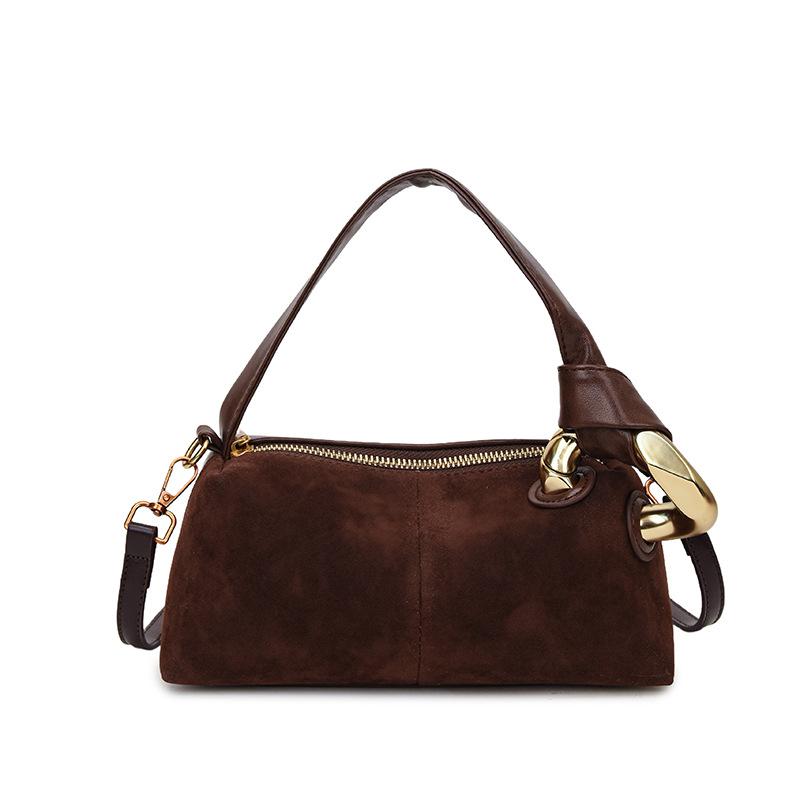 Frosted Vintage Boston Niche Design Premium Commuter Suede Small Bag Crossbody Bag Versatile Pillow Bag