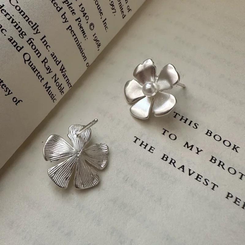 925 Sterling Silver Vintage Earrings For Women Trendy Simple Pearl Flower Earring Jewelry Prevent Allergy Party Accessories