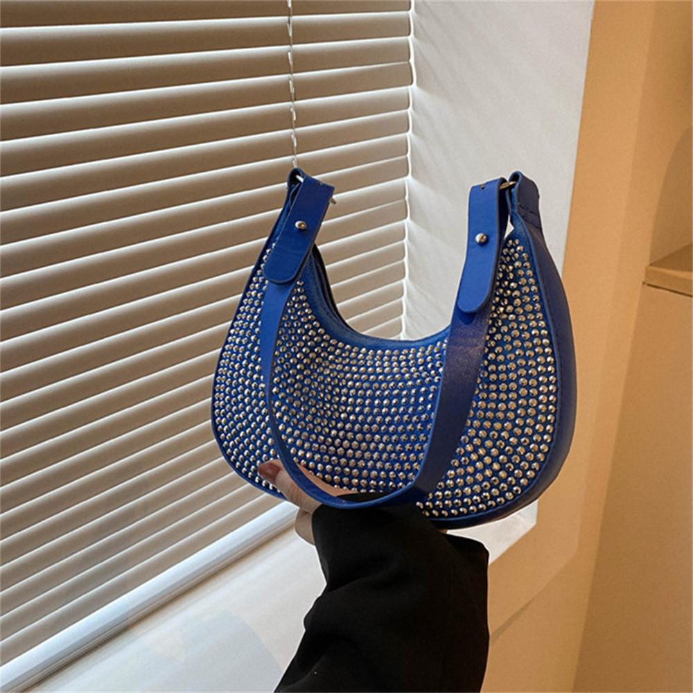Women's Fashion Studded Underarm Bag Retro PU Shoulder Bag Casual Handbags