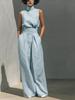 2026 European Spring Women's Cotton Linen Blend Sleeveless Top and Wide-Leg Pants Set - Solid Color, Simple Elegance