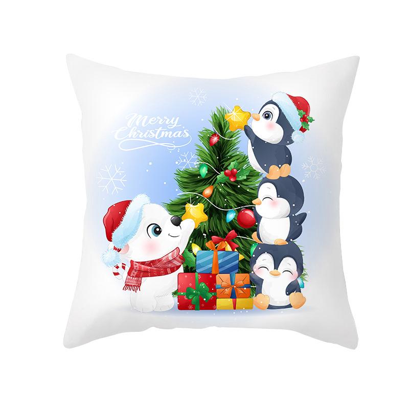 Cartoon Watercolor Christmas Pillow Cover Printed Cute Christmas Snowman Sofa Cushion Pillow Cover Home
