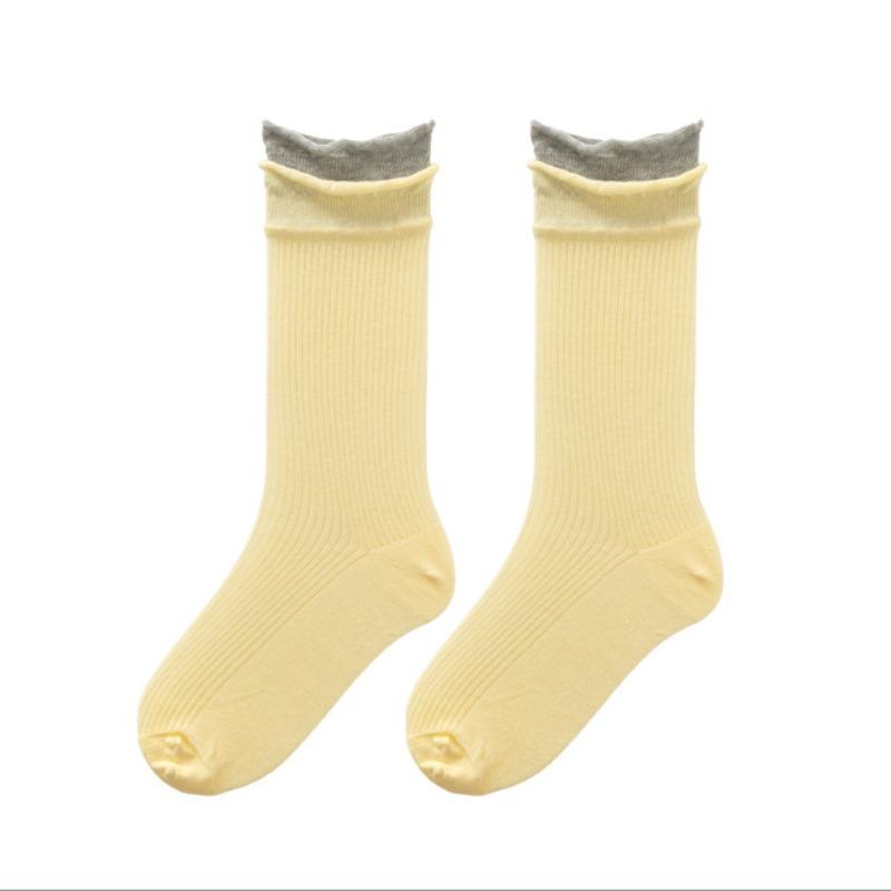 Female Spring and Autumn Double Mouth Roll Edge Long Tube Stack Socks