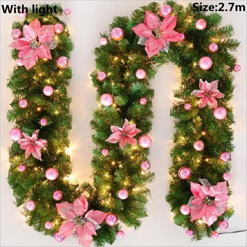 Christmas 2.7m LED Rattan Garland Decorative Staircase Fireplace Christmas Decoration Xmas Tree Rattan Banner Stair Wreaths