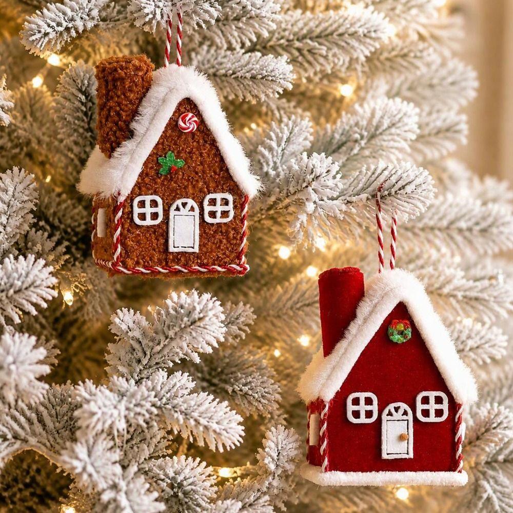 Velvet Texture Christmas House Pendant Plush Fabric Christmas Scene Prop For Home Decoration