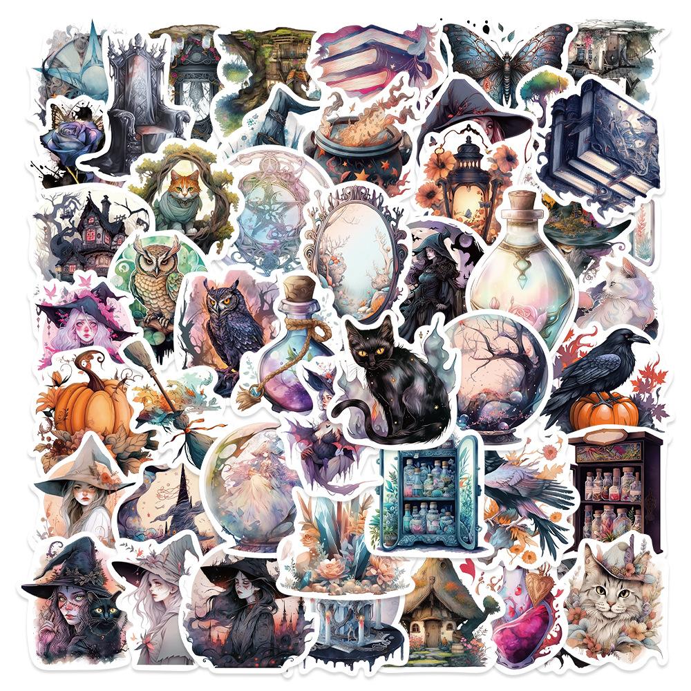 

50 шт. Крутые Магические Ведьмы Готические Мультяшные Наклейки Эстетичные Аниме Наклейки Скейтборд Телефон Ноутбук Чемодан Декоративная Наклейка