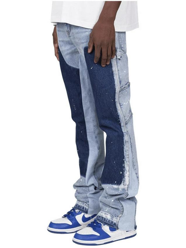 2024 Herrenmode Elastische Denim Patch Layered Schlaghose