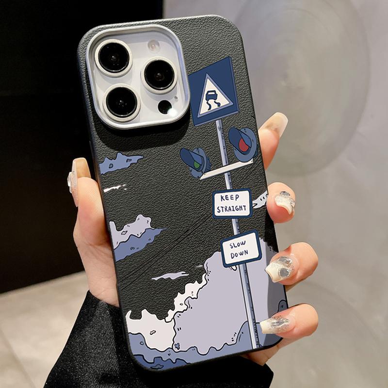 

Oil Painting Road Sign Phone Case For iPhone 16 Cases for iPhone 15 14 13 Pro Max 16e Magnetic For Magsafe Wireless Charge Cover iPhone 16 чорний